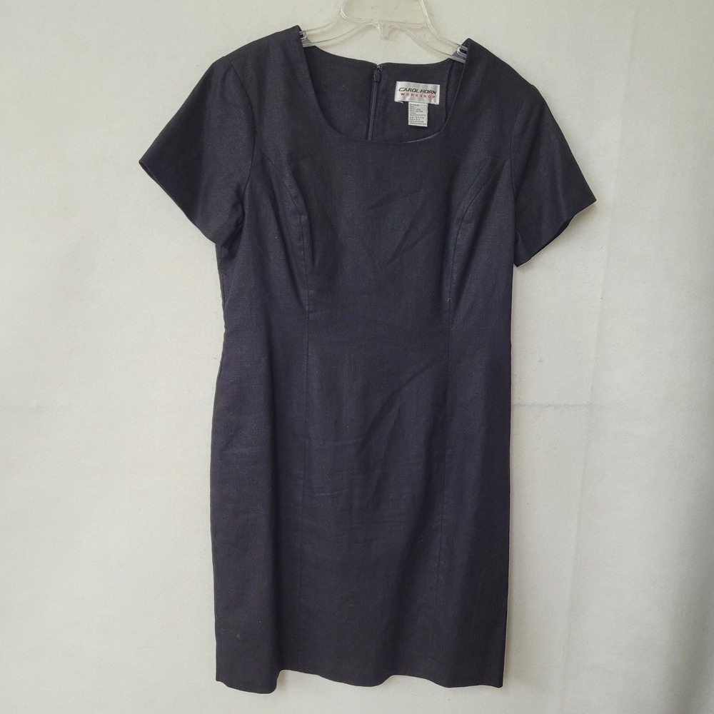 Carol Horn Workshop Linen Blend Dress 6 Petite Black Lined‎ Short Sleeve Career